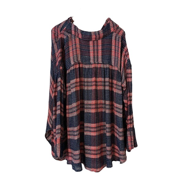 Free People Fearless Love Pink Blue Plaid Sequin Boho Button-Down Shirt - SP - Picture 4 of 10